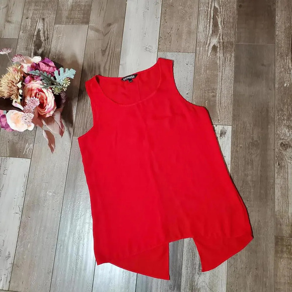 Express Sleeveless Sheer Split Back Blouse Red Women's Size XS - Picture 1 of 10